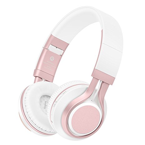 Wireless Headphone, Hi-Fi Stereo Bluetooth Headphones Over Ear, TF Card Mp3 Player Fm Radio Headsets with Mic, Noise Cancelling, Strong Bass, Foldable, Portable, Lightweight, Picun BT-08 (Rose Gold)