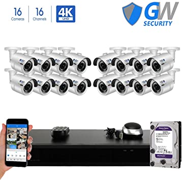 GW 16 Channel H.265 PoE NVR Ultra-HD 4K (3840x2160) Security Camera System with 16 x 4K (8MP) 2160p IP Camera, 100ft Night Vision, Outdoor Indoor Surveillance Camera