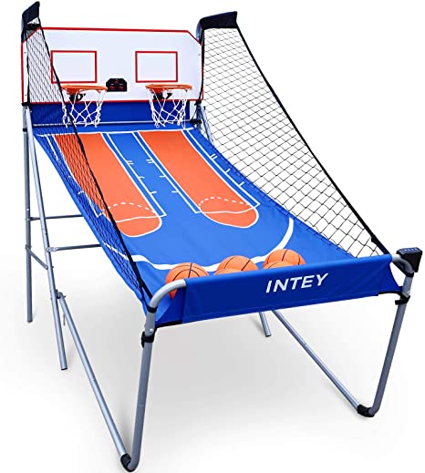 INTEY Electronic Basketball Arcade Game, Indoor Dual Shot Basketball Hoop w/ 5 Balls, 8 Game Modes and Electronic Scoreboard