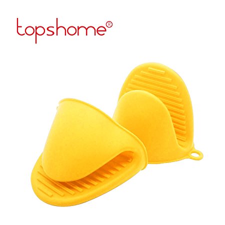 Silicone Heat Resistant Cooking Pinch Mitts, Mini Oven Mitts, Gloves, Cooking Pinch Grips, Pot Holder and potholder for kitchen, by Topshome (Yellow)
