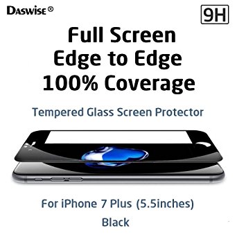 iPhone 7 Plus Screen Protector, Daswise 2016 Full Screen Anti-scratch Tempered Glass Protectors with Curved Edge, Cover Edge-to-Edge, Screens from Drops, HD Clear, Bubble-free, Shockproof (5.5 Black)
