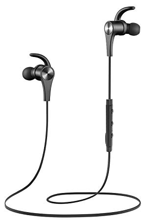 SoundPEATS Bluetooth Headphones Wireless Earbuds 4.1 Magnetic Bluetooth Earphones aptX with Mic for Sports Workout Black(8 Hours Play Time, Noise Cancelling, Hands-Free Calls)