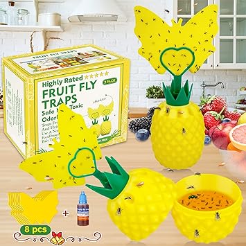 Fruit Fly Trap for Indoors, New Upgrade Fruit Fly Killer Gnat Traps for House Indoor, Non-Toxic Reusable Fly Catcher Gnat Killer with Yellow Sticky Pads & Attractant for Home, Kitchen, Plant (2 Pack)