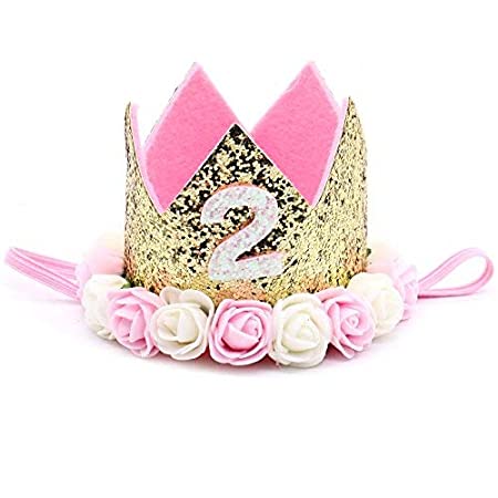 JETEHO Baby Princess Tiara Crown, Baby Girls/Kids 2 Years Old Birthday Hat Sparkle Gold Flower Style
