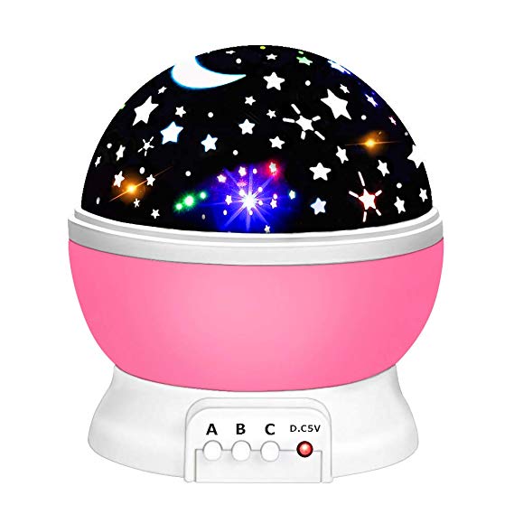 Friday 2-10 Year Old Girl Gifts, Hove Starry Night Light 360 Degree Rotation Christmas Top Best Popular Toys Stocking Stuffer for 2-10 Year Old Girls Halloween Pink FDUSNL03