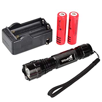 WindFire® New Super Bright Wf-501b Cree Xm-l T6 LED 1000 Lumens 1 Mode 3.7-18v Flashlight plus 2x WindFire 4000mAh 18650 Rechargeable Batteries and Smart AC Charger