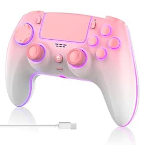 uscoreek Wireless Controller for Ps4 Controller, Compatible with Ps4/Slim/Pro Consoles and PC Windows, Replacement Remote Controllers for Playstation 4 Controller, Pink-White