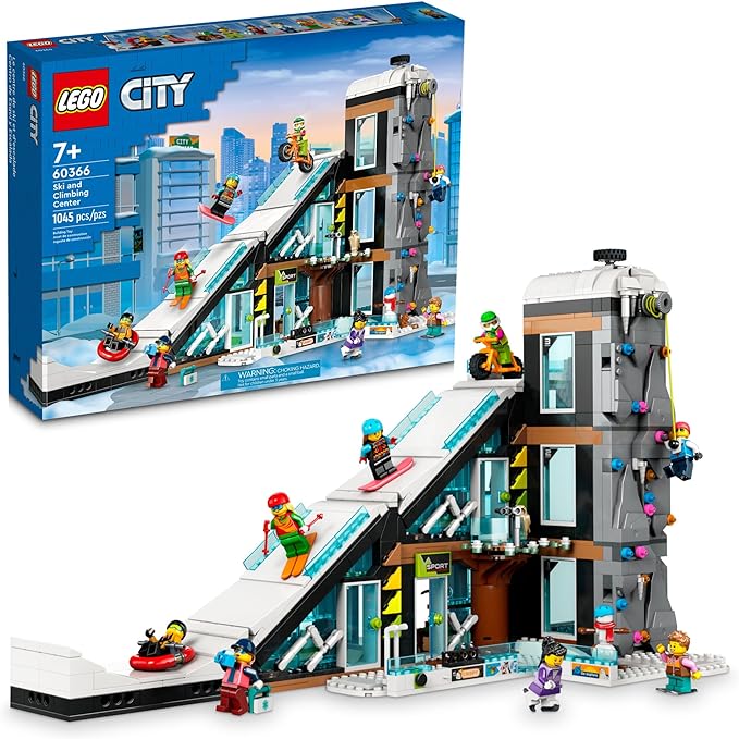 LEGO City Ski and Climbing Center 60366 Building Toy Set, 3-Level Building with a Ski Slope, 8 Minifigures and 2 Animal Figures for Imaginative Winter Sports Play, Christmas Toy for Kids and Ski Fans