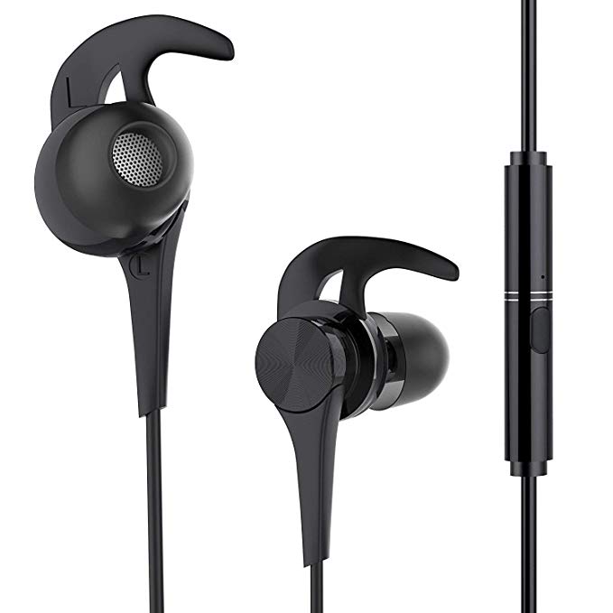 Earphones, BYZ Wired Earbuds with Mic Volume Control,Sweatproof Stereo Bass Noise Cancelling Headphones for Running (Black 10)