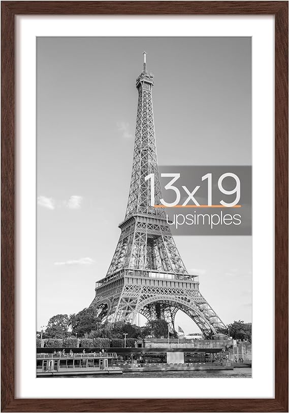 upsimples 13x19 Picture Frame, Display Pictures 11x17 with Mat or 13x19 Without Mat, Wall Hanging Photo Frame, Brown, 1 Pack