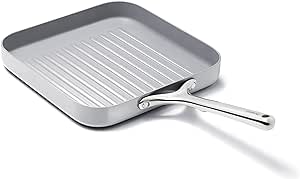 Caraway Square Grill Pan - 11” Grill Pan - Non-Stick Ceramic Coated - Non Toxic, PTFE & PFOA Free - Oven Safe & Compatible with All Stovetops - Gray