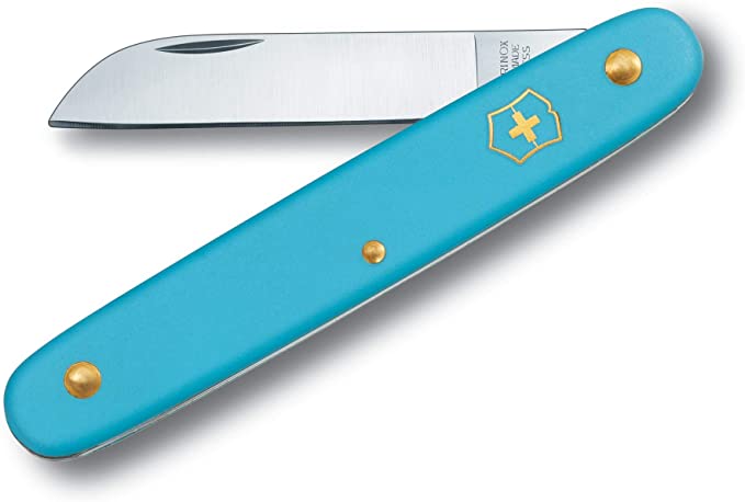 Victorinox Garden Floral Knife, Swiss Made, Straight Blade, Stainless Steel, Ice Blue