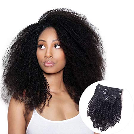Vanalia 9A kinkys curly human hair 3C 4A Curly Clip ins Double Wefted Natural Black 100% Remy Human Hair 120 Gram 7 Pieces 18 Clips for African American Black Women Kinkys Curly 10 Inch