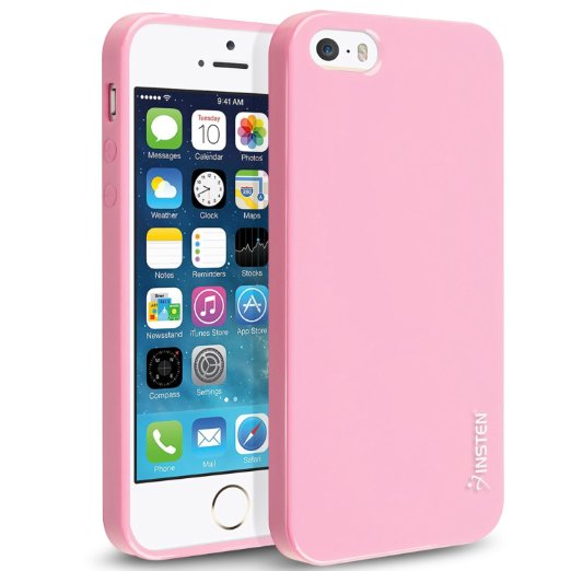 Insten TPU Rubber Skin Case Compatible with Apple iPhone 5  5S Light Pink Jelly