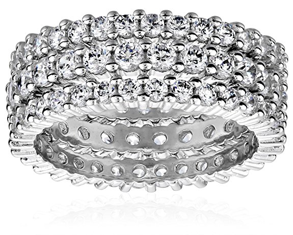 Three Sterling Silver Cubic Zirconia Stacking Eternity Ring Band Set