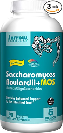 Saccharomyces Boulardii   MOS, 5 Billion Organisms Per Cap, For Intestinal and Digestive Support, 90 Count (Cool Ship, Pack of 3)