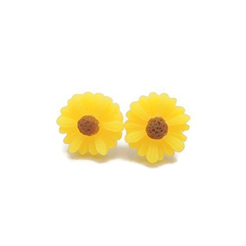 10mm Sunflower Earrings on Hypoallergenic Plastic Posts for Metal Sensitive Ears