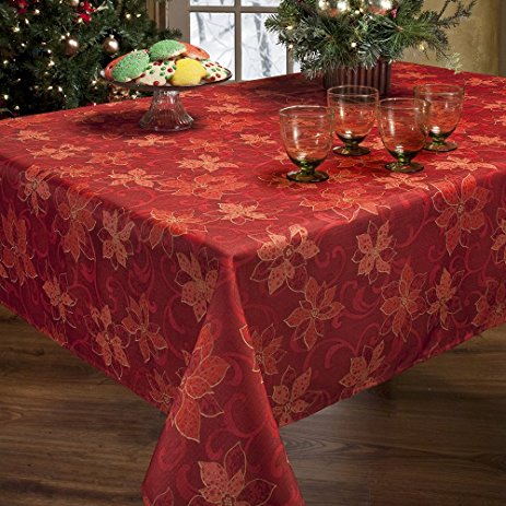 Benson Mills Poinsettia  Scroll Printed Fabric Tablecloth, 52-Inch-By-70 Inch