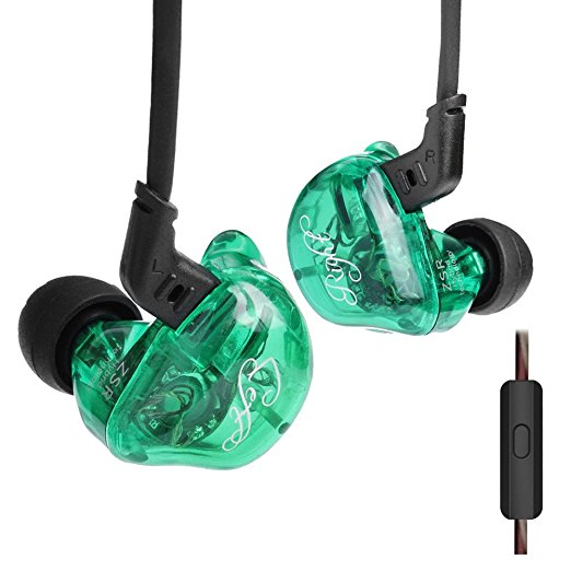 KZ ZSR In-Ear Headphones Earphone Hifi Stereo Bass Earbuds In Ear Monitors with 2 Pins Detachable Cable Noise Isolating Headset with Hybrid Driver (Green with Microphone)