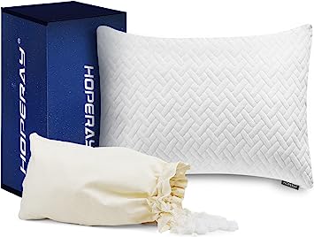 Hoperay Bed Neck Pillows for Sleeping - Support Side Sleeper Pillow-Shredded Memory Foam Cooling Bedding Pillows Standard Size Adjustable Loft Washable Removable with Pillowcase