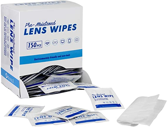 Noble Pre-Moistened Lens and Screen Cleaning Wipes for Glasses Eyewear, Smartphones, Camera Lenses, Small Electronic Devices, Touchscreens, Individually Wrapped, Residue-Free, 5”x 6” (150 Wipes)