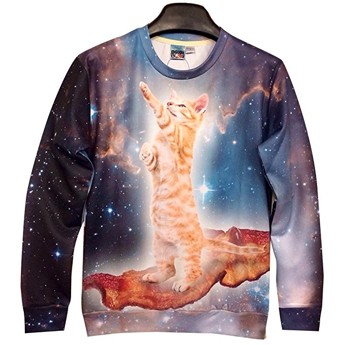 Galaxy Sweatshirts Funny Sky Cat 3D Sweaters Hoodies for Women Sweater (M)