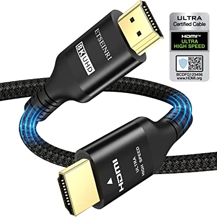 Eareyesail 8K HDMI 2.1 Cable 3 FT,48Gbps Ultra High Speed Gaming Braided  Cables Support 8K@60HZ/4K@120Hz,eARC,Dynamic HDR,HDCP 2.2/2.3,3D,VRR for
