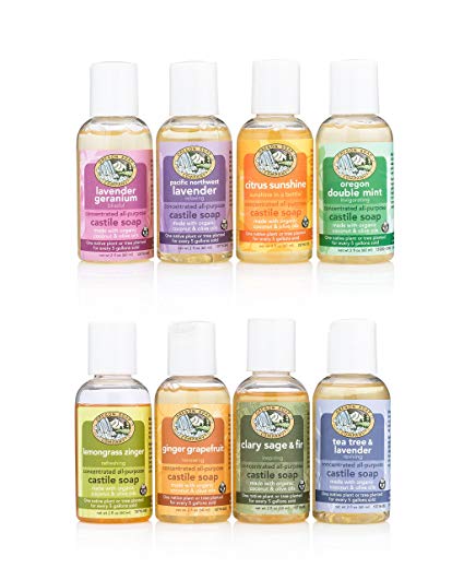 Oregon Soap Company - Liquid Castile Soap, Certified Organic Ingredients, Travel Size Variety Pack, TSA Approved (2 oz, Pack of 8)