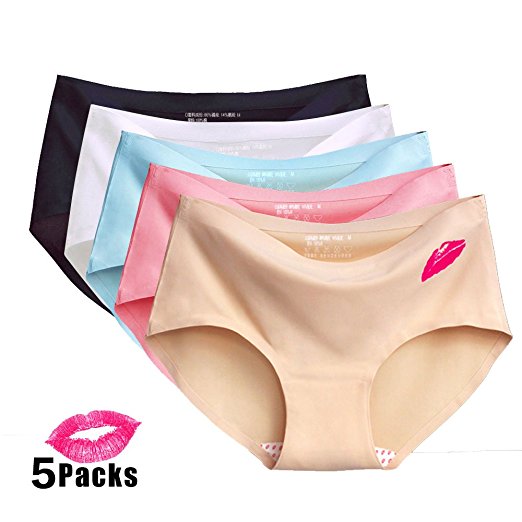 IHHASD Seamless Silk Panties Quick Dry Women Sexy Red Lip Briefs 5 Packs