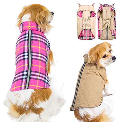 Dog Jacket Dog Coats Waterproof Windproof Warm Reversible British Style Plaid Dog Vest Jacket for Winter Outdoor Small Medium Large Dogs