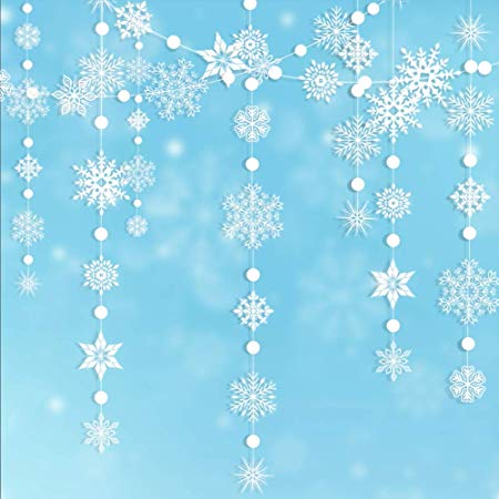 Winter Wonderland White Snowflake Garland kit Hanging Snow Flakes for Christmas New Year Party Decoration for Home/Office/Showcase/Ceiling/Doorway/Mantel/Birthday/Baby Shower/Wedding/