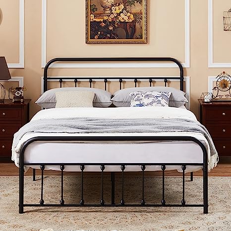 VECELO Bed Frame, Queen Size Metal Platform with Headboard & Footboard, Premium Steel Slat Support Mattress Foundation,No Box Spring Needed