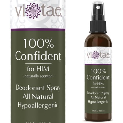 100% Natural, Aluminum Free Deodorant Spray - for MEN - '100% Confident' - Use Underarm, On Hands & On Feet. - by Vi-Tae® 4.46oz