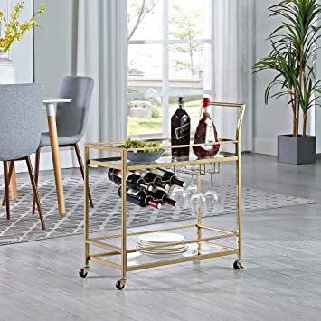 FirsTime & Co. Gold Francesca Bar Cart, American Designed, Gold, 30 x 13 x 32.5 inches, 30 inches, Gold & Glass (70286)