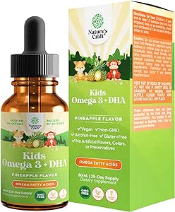 Liquid Omega 3 EPA DHA for Kids - Organic Vegan Omega 3 for Kids Brain Eye and Full Body Development with Vegan DHA EPA & ALA - Kids Omega 3 Liquid Supplement with Algae & Flaxseed Oil Liquid 2 Fl Oz