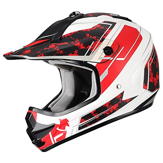 Triangle Youth OffRoad Motorcycle Helmets “Stain” Sport ATV Motocross Dirt Bike [DOT] Red (Large)