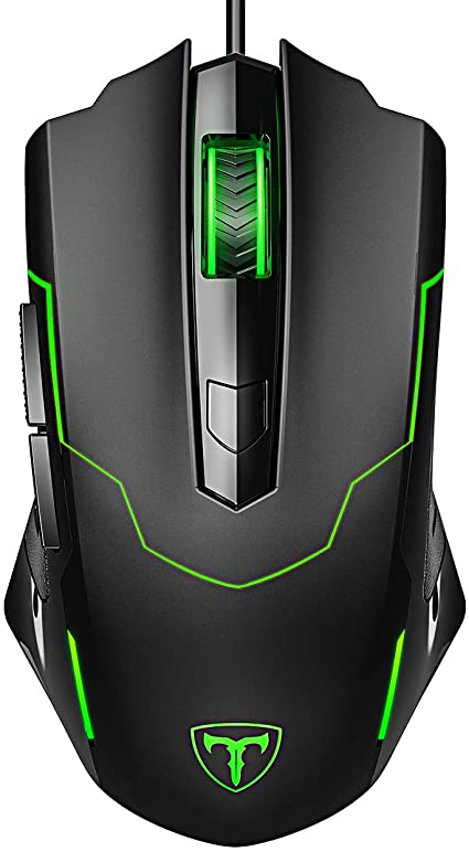 PICTEK Gaming Mouse, Affordable Entry-level Ergonomic Optical Computer Mouse for Gaming& Daily Use, 1000-3200 DPI Adjustable USB Mouse Auto Breathing Wired Gaming Mouse for PC, Black