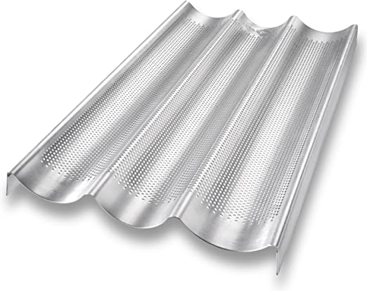 USA Pans 1152FR 3-Well Perforated French Loaf Pan, Silver