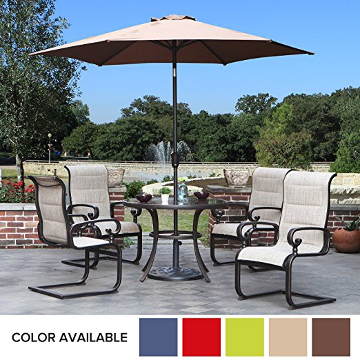 9' Patio Market Umbrella, Outdoor Round Umbrella with Push Button Tilt and Crank, 6 Ribs, Brown