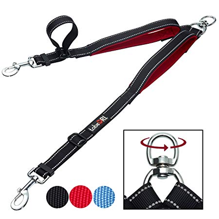 tobeDRI Double Dog Leash Coupler - 2 Padded Handles, Adjustable from 18 to 24 Inch - Heavy Duty Dual Dog Leash for 2 Dogs for Large Medium Small Dogs