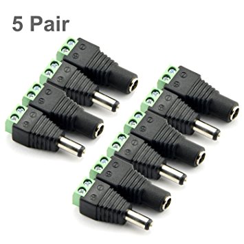 E-outstanding 5 Pair DC Power Jack (5 x Male and 5 x Female) 5.5mm x 2.1mm CCTV Power Jack Adapter