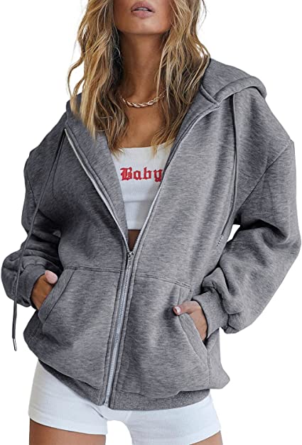 Trendy Queen Womens Zip Up Y2K Hoodies Long Sleeve Fall Oversized Casual Sweatshirts Jacket with Pocket