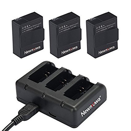 Newmowa 1300mAh Rechargeable AHDBT-302 Battery (3-Pack) and Rapid 3-Channel Charger for Gopro Hero 3, Gopro Hero 3 , AHDBT-301, AHDBT-302 (AHDBT-302 Battery(3 pack) and Charger Kit)