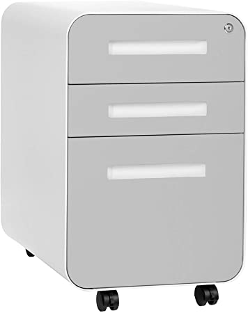 Stockpile 3-Drawer Mobile File Cabinet, Commercial-Grade, Pre-Assembled (Light Grey Faceplate)