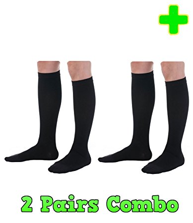 HealthyNees 2 Pairs Combo 10-15 mmHg Compression Travel Energy Circulation Anti-Fatigue Recovery Socks (S/M, Black)
