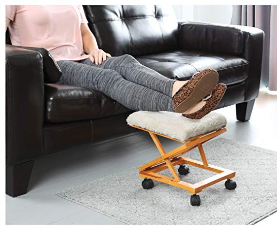 Kovot Adjustable & Foldable Fleece Cushion Foot Rest with Roll Away Wheels | 12" x 12" x 13" Extended