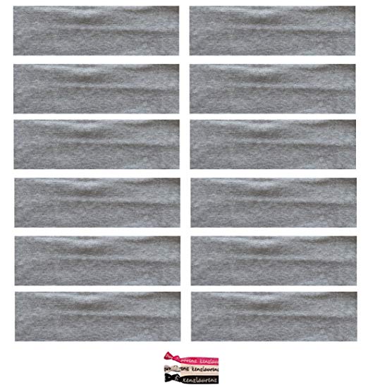 Kenz Laurenz Soft and Stretchy Elastic Cotton Headbands, (Pack of 12) - Light Grey