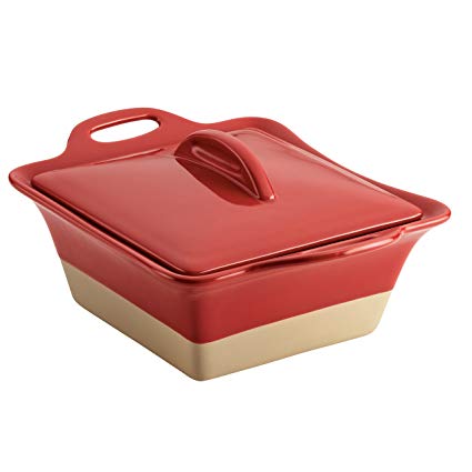 Rachael Ray 47149 Cozy Small Stoneware Square Casserole, Cherry