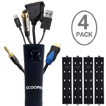ECOOPRO Cable Management Sleeve, 4Pack 20" Flexible & Durable Cable Organizer with Buckles for PC,TV, Speaker, Home Theater, Home Entertainment Center