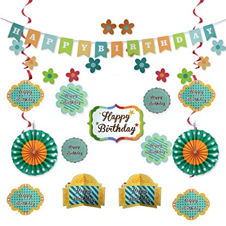 Happy Birthday Green Theme Banner Decoration Kit for Birthday Party,16 Pieces